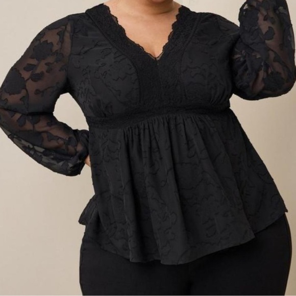🖤Torrid Black Peplum Fitted Long Sleeve Blouse - Picture 1 of 12